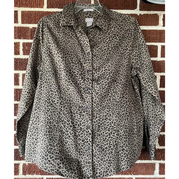 Chico’s No Iron Coolmax All Season Leopard Print Button Down Shirt Size 1(M/8) - Picture 1 of 3